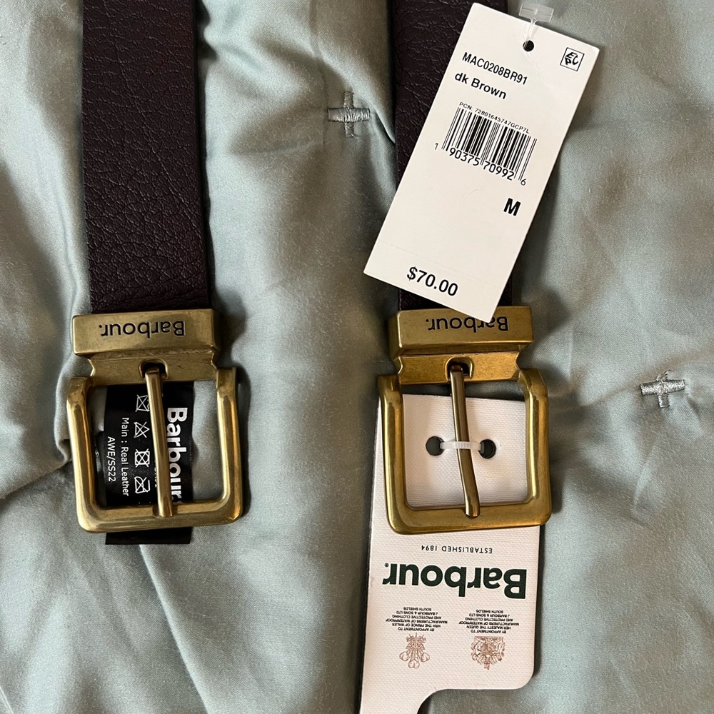 Barbour Rich Brown Leather Belt with Gold Buckle